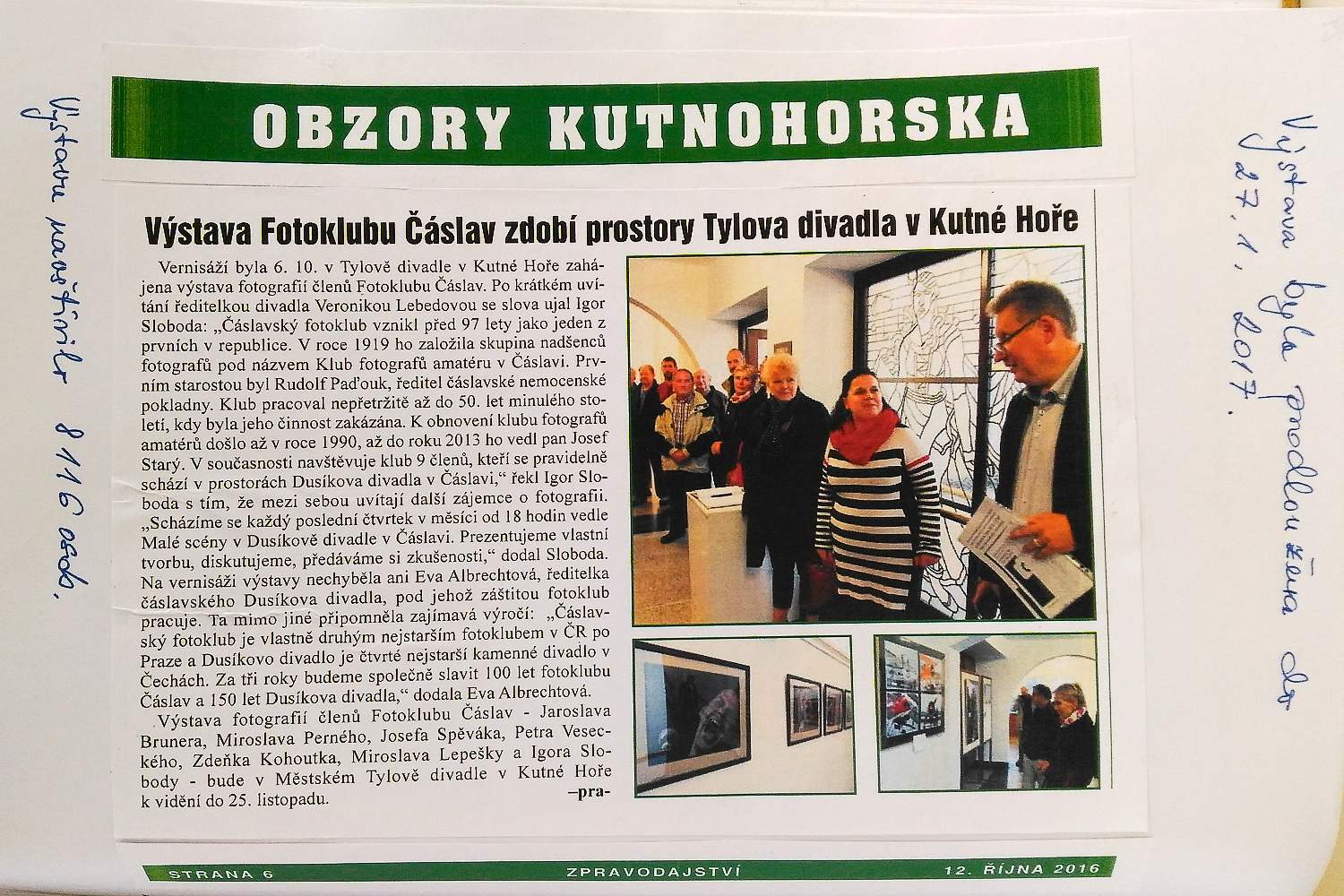 Monika Pravdová na vernisáži fotoklubu v Kutné Hoře 
